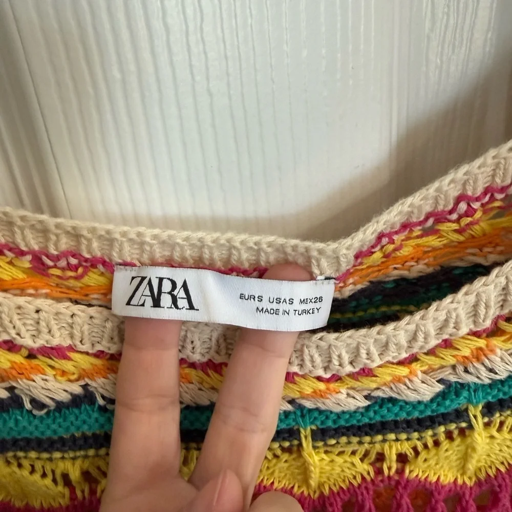 Zara Multicolor Crochet Knit Crop Top Boho Festival Small Colorful Hippie